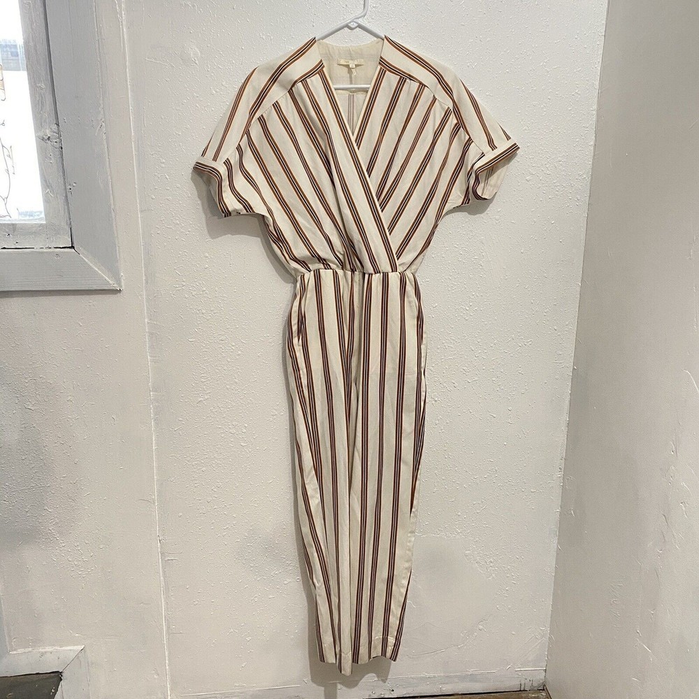 Maje Pieni Rayure Stripe Jumpsuit Surplice V-Neck Straight Leg Womens 34 / XS - Picture 3 of 15